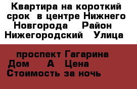 Квартира на короткий срок  в центре Нижнего Новгорода. › Район ­ Нижегородский › Улица ­ проспект Гагарина › Дом ­ 13А › Цена ­ 2 300 › Стоимость за ночь ­ 2 300 › Стоимость за час ­ 500 - Нижегородская обл., Нижний Новгород г. Недвижимость » Квартиры аренда посуточно   . Нижегородская обл.,Нижний Новгород г.